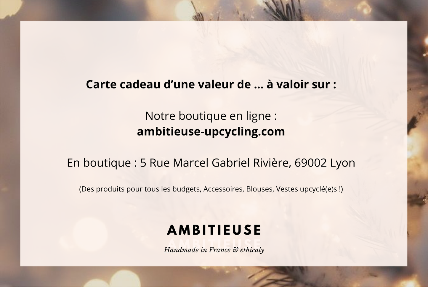 Carte-Cadeau Noël Ambitieuse Upcycling