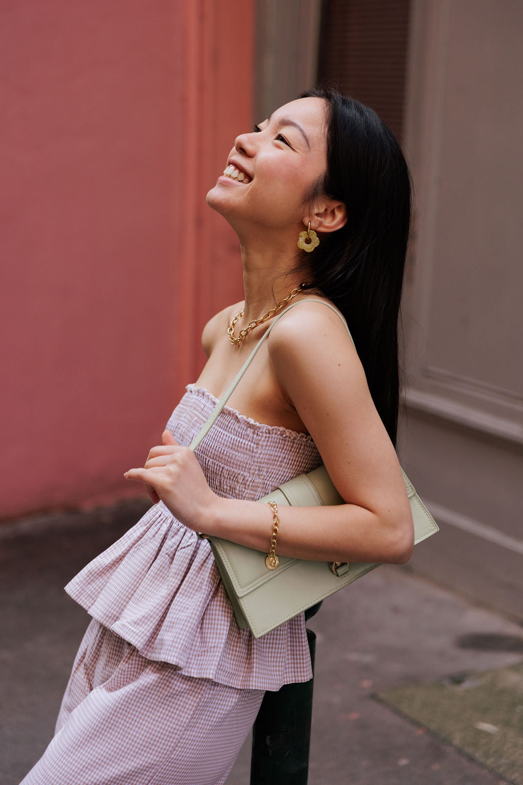 Haut bandeau smocké - Vichy sable