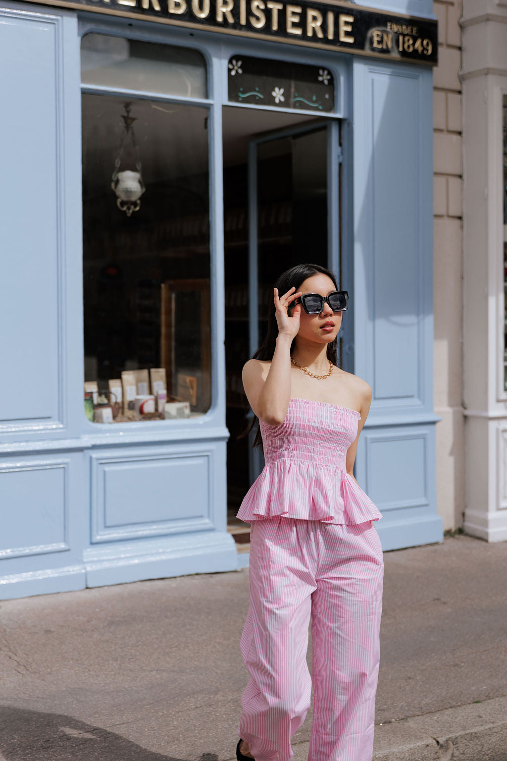 Haut bandeau smocké - Rayé rose