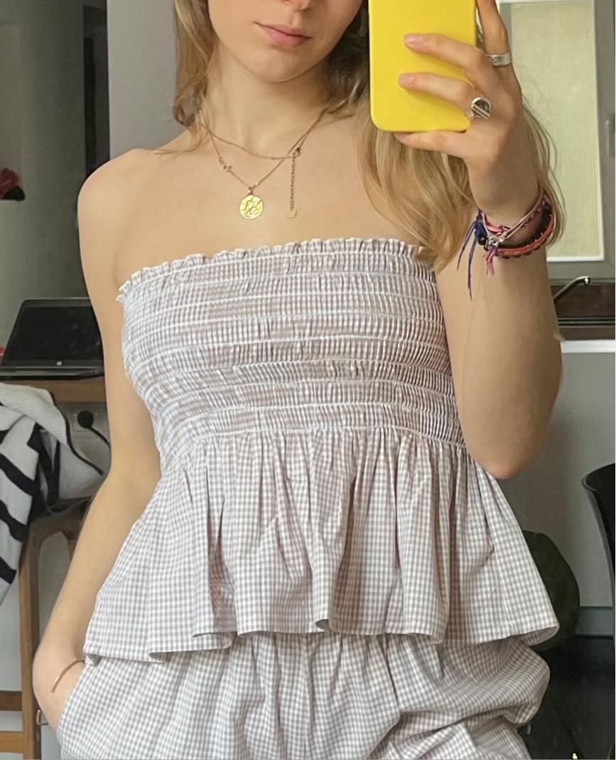 Haut bandeau smocké - Vichy sable