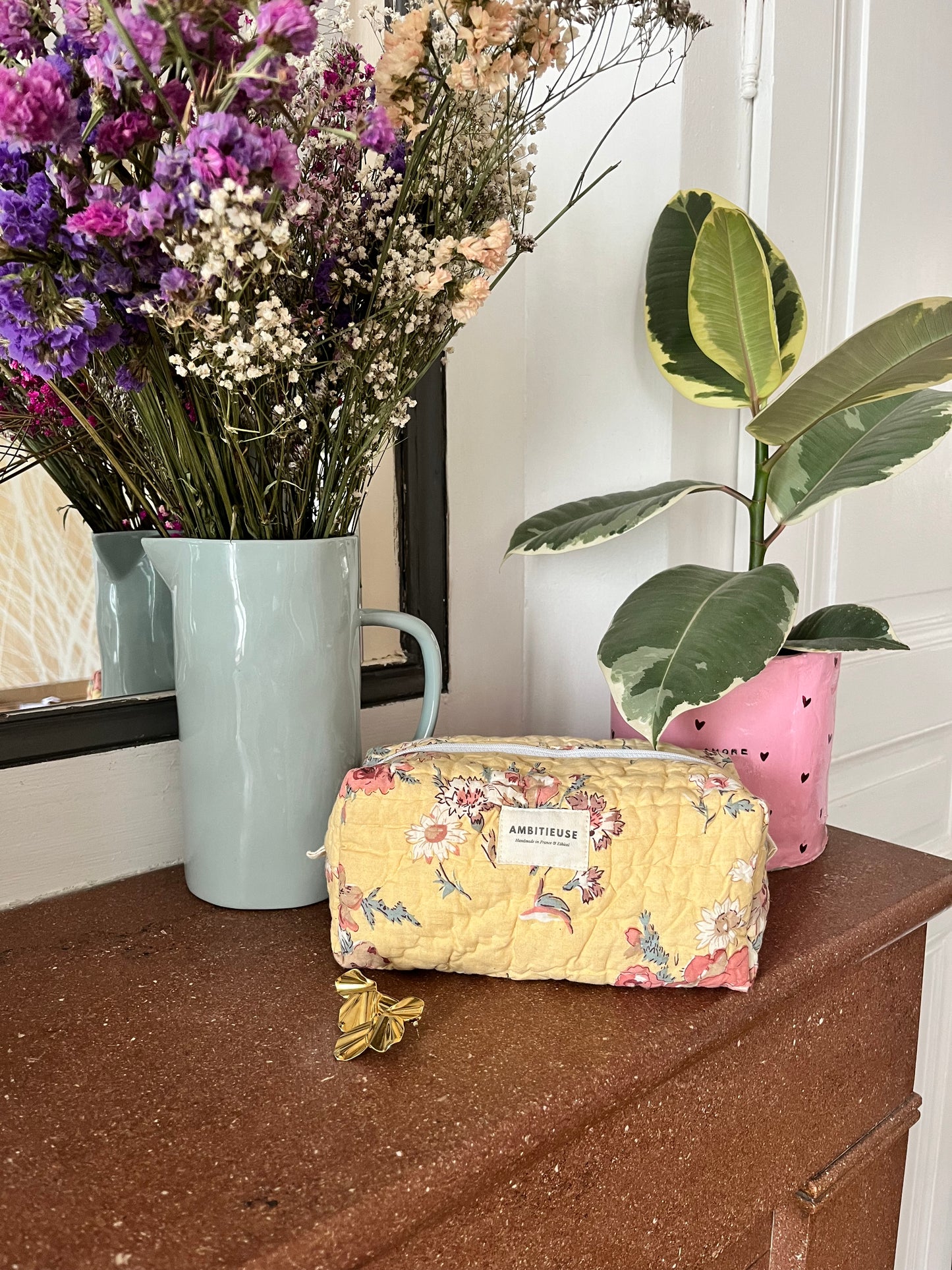 Trousse VOYAGEUSE - Fleurie jaune