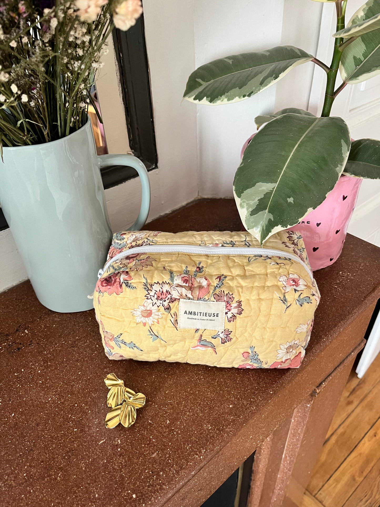 Trousse VOYAGEUSE - Fleurie jaune