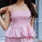 Haut bandeau smocké - Rayé rose